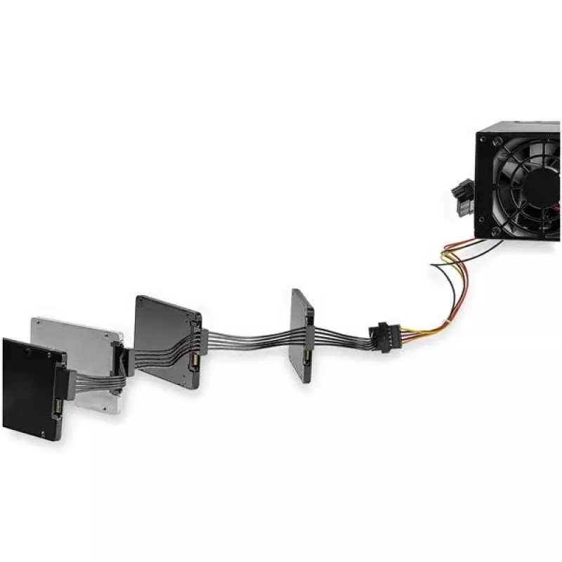 StarTech.com Kabel rozgałęziacza zasilania 4x SATA, SATA 15-pin, 4 x SATA, 0,4 m, Męski, Żeński, Czarny