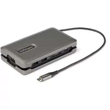 StarTech.com USB C Multiport Adapter - USB C do 4K 60Hz HDMI 2.0 - 2-portowy hub USB 10Gbps - 100W Power Delivery Pass-through - GbE - SD/MicroSD - mini stacja dokująca USB Type-C - kabel 10 cali