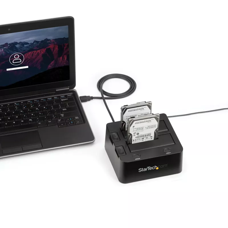 StarTech.com Dual-Bay USB 3.0 do SATA Stacja dokująca dla dysków twardych, USB Stacja dokująca dysków twardych, Zewnętrzna stacja dokująca 2.5/3.5 cala SATA I/II/III SSD/HDD, Zatoka dysków twardych z możliwością hot-swap, Ładowanie od góry