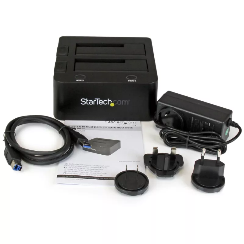 StarTech.com Dual-Bay USB 3.0 do SATA Stacja dokująca dla dysków twardych, USB Stacja dokująca dysków twardych, Zewnętrzna stacja dokująca 2.5/3.5 cala SATA I/II/III SSD/HDD, Zatoka dysków twardych z możliwością hot-swap, Ładowanie od góry