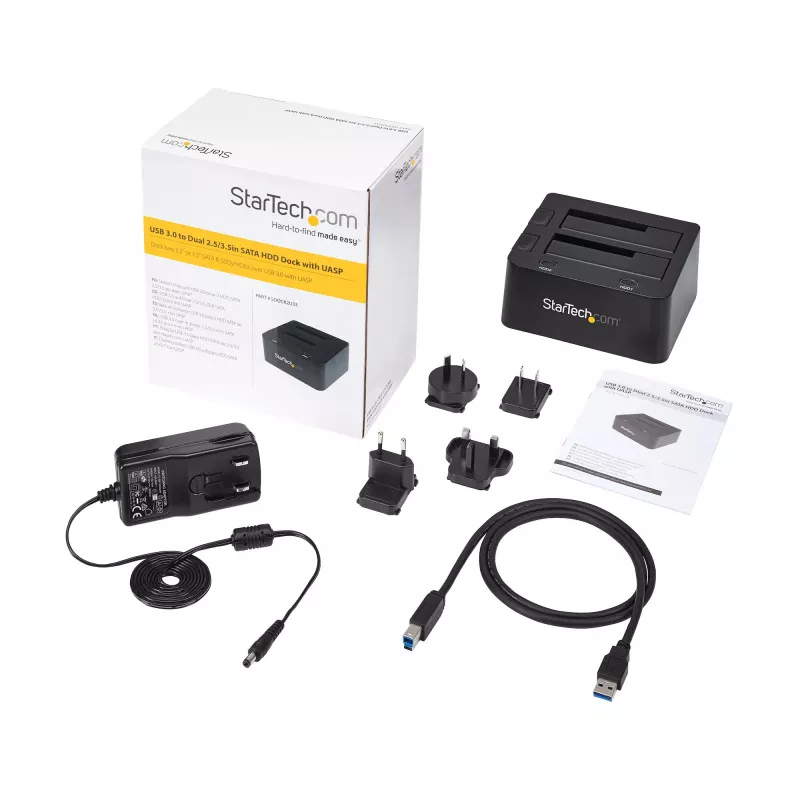 StarTech.com Dual-Bay USB 3.0 do SATA Stacja dokująca dla dysków twardych, USB Stacja dokująca dysków twardych, Zewnętrzna stacja dokująca 2.5/3.5 cala SATA I/II/III SSD/HDD, Zatoka dysków twardych z możliwością hot-swap, Ładowanie od góry