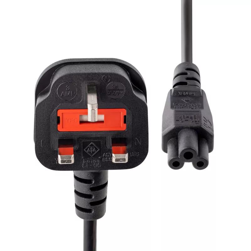 StarTech.com 2m kabel zasilający do laptopa, BS 1363 na C5 (koniczynka), 2,5A 250V, 18AWG, kabel zastępczy do laptopa w standardzie UK, kabel zasilający do drukarki, kabel do ładowarki laptopa, kabel do zasilacza laptopa