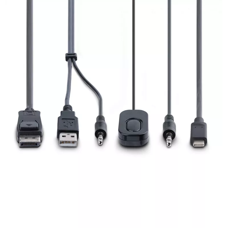 StarTech.com 2-portowy hybrydowy przełącznik KVM USB-C DisplayPort z kablami, 4K 60 Hz, kompaktowy KVM ze zintegrowanymi kablami hosta USB-A/DisplayPort/Audio 1,8 m i USB-C 1,2 m, zasilany z magistrali – przełączanie zdalnym przyciskiem/skrótami klawiszowymi