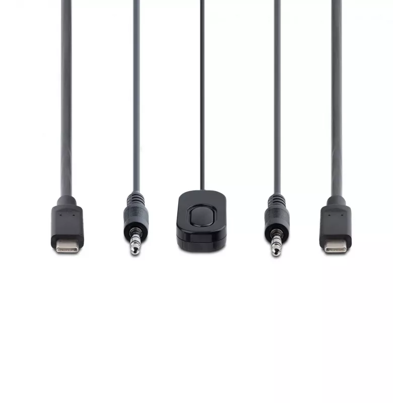 StarTech.com Przełącznik KVM z kablem USB-C 2-portowy, wyjście DisplayPort 4K 60Hz, kompaktowy KVM ze zintegrowanymi kablami USB-C/Audio 1,2 m, zasilany z magistrali - zdalne przełączanie przyciskiem/skrotami klawiszowymi