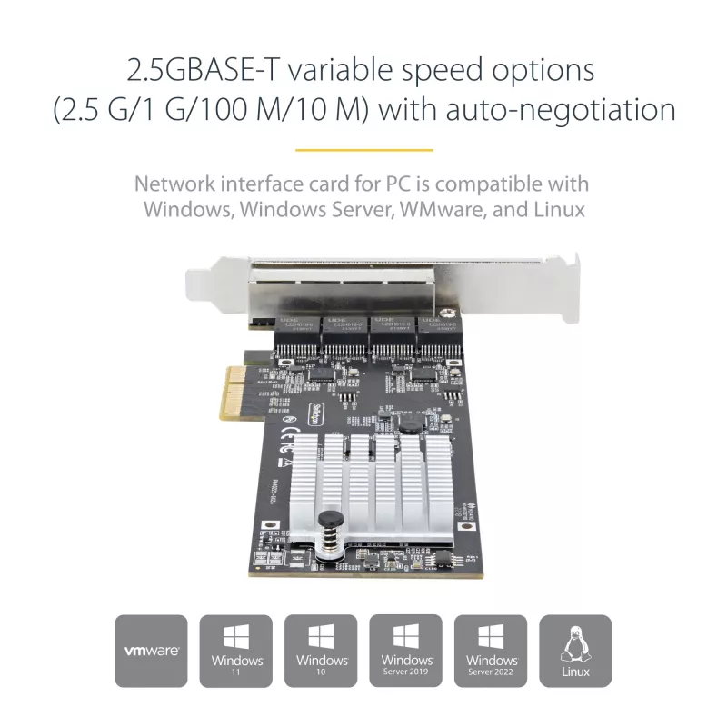 Karta sieciowa StarTech.com 4-Port 2.5Gbps NBASE-T PCIe, Intel I225-V, 4-portowa karta sieciowa, wielogigabitowa karta NIC, karta sieciowa PCI Express do serwera, stacjonarny interfejs Ethernet