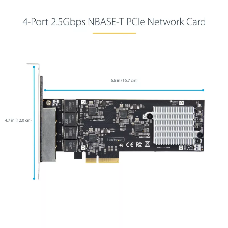 Karta sieciowa StarTech.com 4-Port 2.5Gbps NBASE-T PCIe, Intel I225-V, 4-portowa karta sieciowa, wielogigabitowa karta NIC, karta sieciowa PCI Express do serwera, stacjonarny interfejs Ethernet