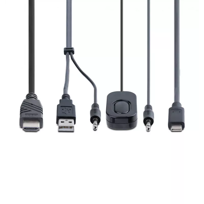 StarTech.com 2-Portowy Hybrydowy KVM Switch z wbudowanymi kablami USB-C i HDMI, 4K 60Hz, kompaktowy KVM z wbudowanymi kablami hosta USB-A/HDMI/Audio 1,8m i USB-C 1,2m, zasilany z magistrali - zdalne przełączanie przyciskiem/skoprótami klawiszowymi