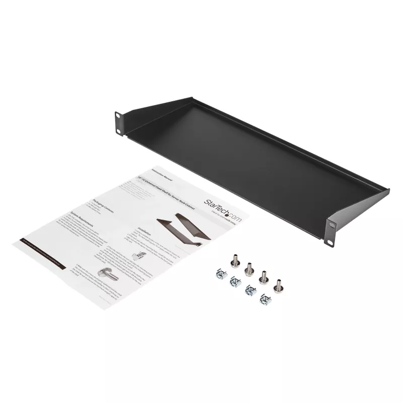 Półka do serwera StarTech.com 1U, uniwersalna półka wspornikowa do montażu w szafie rack 19 cali, do szafy/szafy sieciowej, wytrzymała stal, udźwig 15 kg, głębokość 18 cm