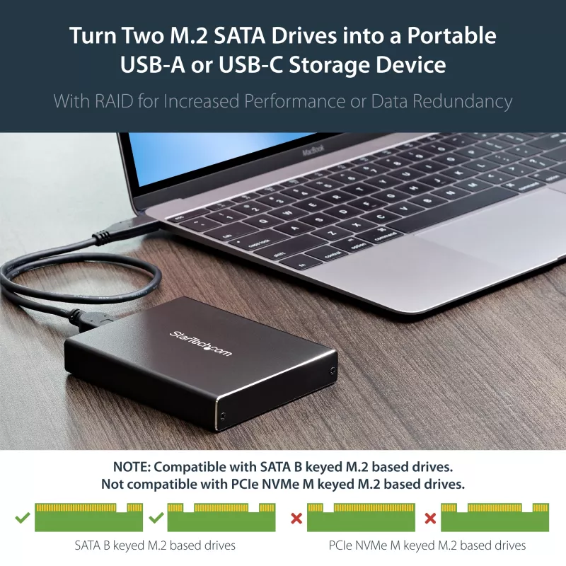 Obudowa na dwa dyski M.2 SATA SSD StarTech.com z USB 3.1 (10 Gb/s) – RAID