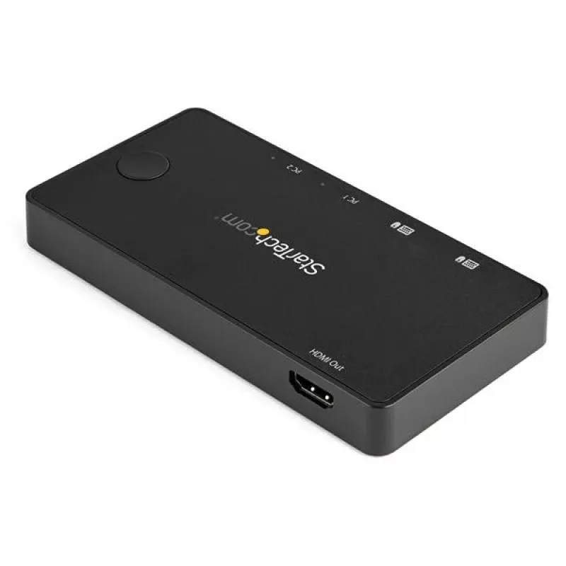 StarTech.com 2-portowy przełącznik KVM USB-C - 4K 60Hz HDMI - kompaktowy dwuportowy mini przełącznik KVM UHD USB typu C na pulpit z kablami USB-C - zasilany z magistrali - MacBook iPad Pro ThinkPad IdeaPad EliteBook