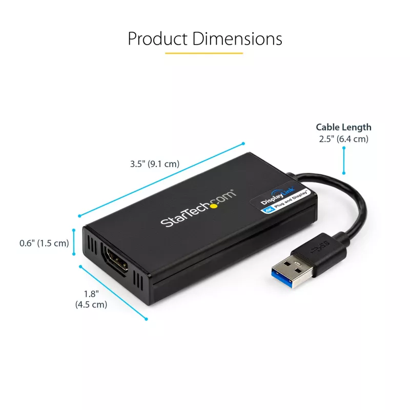 StarTech.com USB 3.0 do HDMI Adapter - 4K 30Hz Ultra HD - Certyfikat DisplayLink - USB Typ-A do HDMI Adapter Wyświetlacza Konwerter dla Monitora - Zewnętrzna Karta Wideo i Graficzna - Mac i Windows