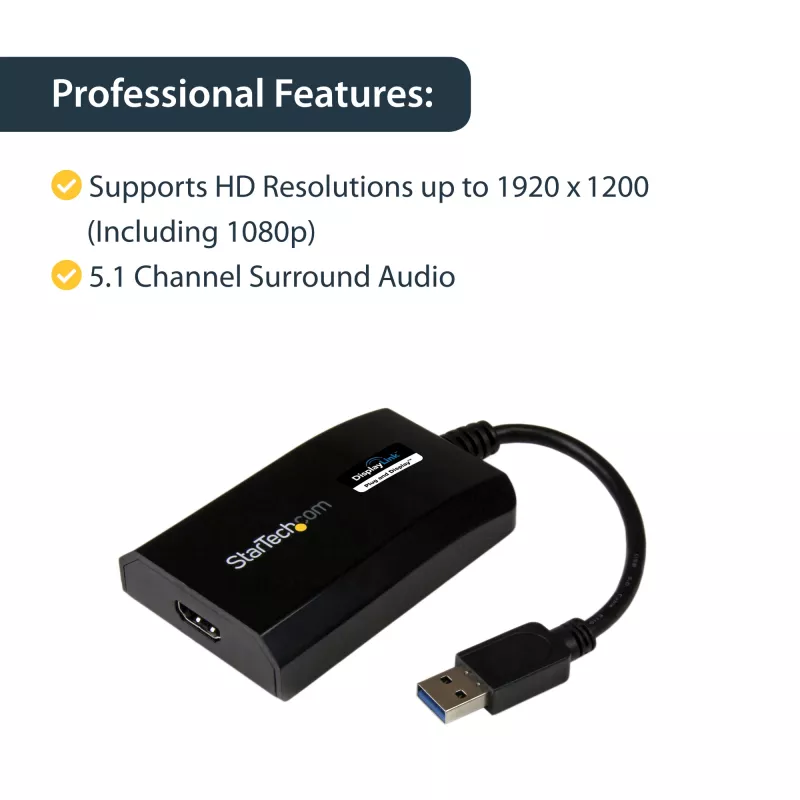 StarTech.com USB 3.0 do HDMI Adapter - Certyfikat DisplayLink - 1080p (1920x1200) - USB Typ-A do HDMI Adapter Konwerter Wyświetlacza do Monitora - Zewnętrzna Karta Wideo i Graficzna - Windows/Mac