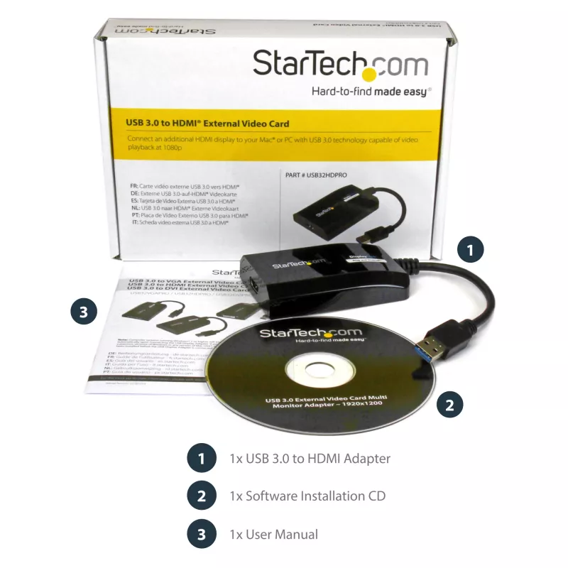 StarTech.com USB 3.0 do HDMI Adapter - Certyfikat DisplayLink - 1080p (1920x1200) - USB Typ-A do HDMI Adapter Konwerter Wyświetlacza do Monitora - Zewnętrzna Karta Wideo i Graficzna - Windows/Mac