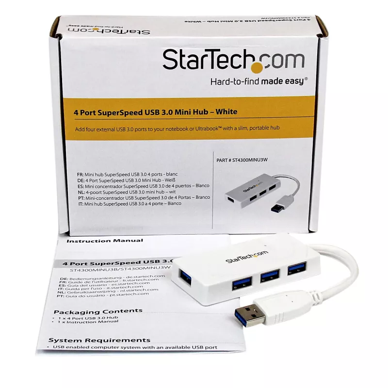 StarTech.com Przenośny 4-portowy mini hub SuperSpeed USB 3.0 - biały