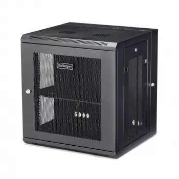 StarTech.com 4-słupkowa 12U ścienna szafa sieciowa z 1U półką, 19-calowy uchylny uchwyt serwerowy do montażu na ścianie dla sprzętu danych / AV / elektroniki / komputerowego, elastyczna wentylowana obudowa rack