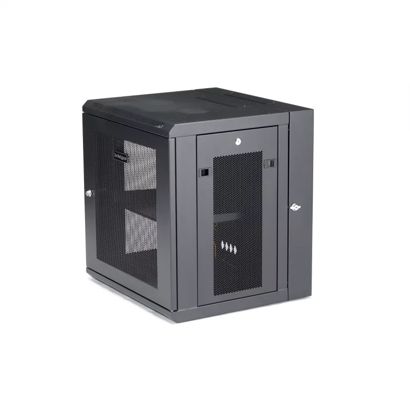 StarTech.com 4-słupkowa 12U ścienna szafa sieciowa z 1U półką, 19-calowy uchylny uchwyt serwerowy do montażu na ścianie dla sprzętu danych / AV / elektroniki / komputerowego, elastyczna wentylowana obudowa rack