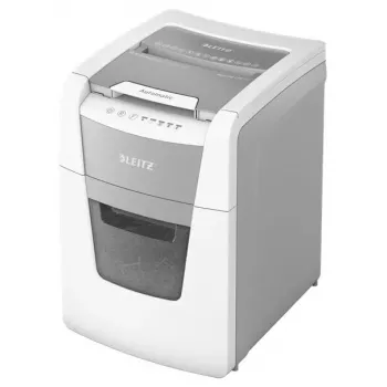 Niszczarka papieru LEITZ IQ Autofeed Small Office 100, ścinka poprzeczna P-4, 8 arkuszy, podajnik 22 cm, kosz 34 l, szara
