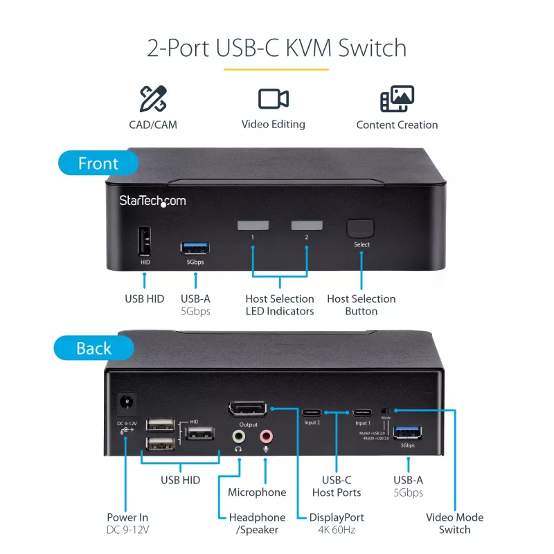 StarTech.com SV231DPUCA przełącznik KVM Czarny