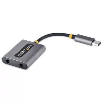 StarTech.com Rozdzielacz słuchawkowy USB-C, adapter dwóch zestawów słuchawkowych USB Type-C z wejściem mikrofonowym, adapter audio USB-C na 3,5 mm/dongle słuchawkowy, wyjście audio/aux USB-C na jack, 24-bitowy DAC