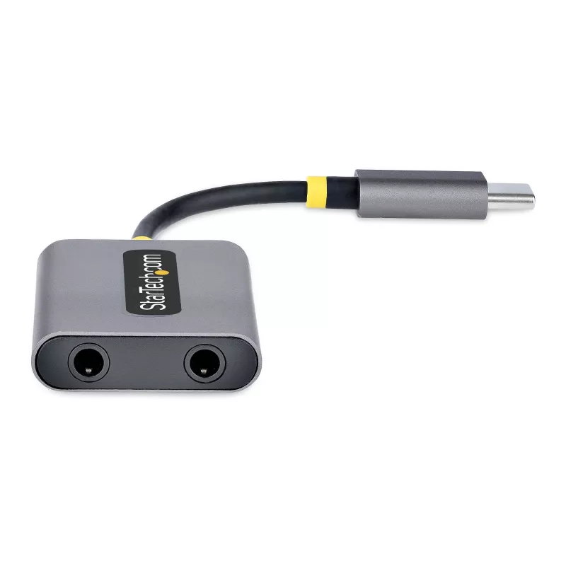 StarTech.com Rozdzielacz słuchawkowy USB-C, adapter dwóch zestawów słuchawkowych USB Type-C z wejściem mikrofonowym, adapter audio USB-C na 3,5 mm/dongle słuchawkowy, wyjście audio/aux USB-C na jack, 24-bitowy DAC