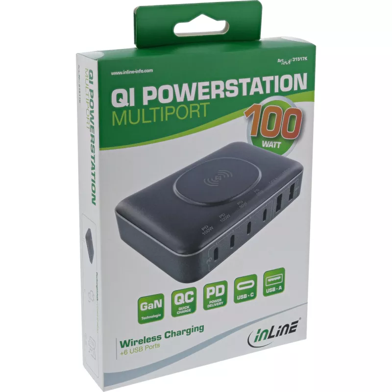 Przenośna bateria InLine Qi Powerstation Multiport, 20V