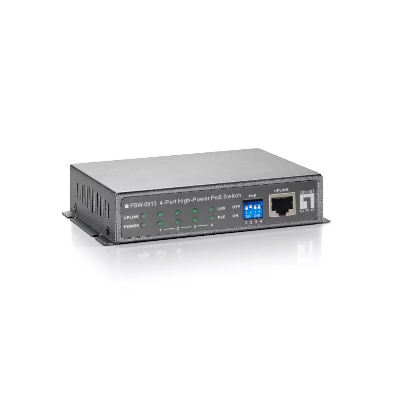 LevelOne 5-portowy przełącznik Fast Ethernet PoE, 4 wyjścia PoE, 120W, w zestawie zasilacz