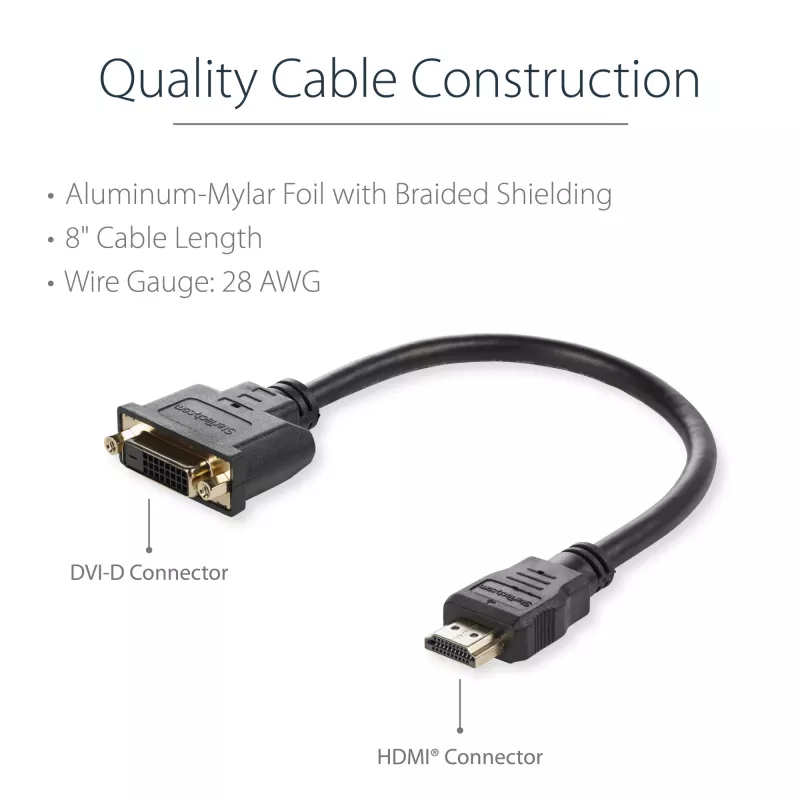 StarTech.com 8-calowy adapter kablowy wideo HDMI na DVI-D - HDMI męski na DVI-D żeński