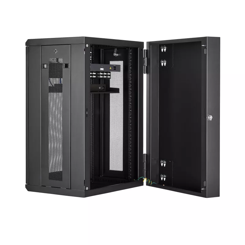 StarTech.com 4-Post 18U Wall Mount sieciowy Cabinet with 1U Shelf, 19 inch Hinged Wall-Mounted Server Rack for Data / AV / Electronics / Computer Equipment, Flexible Vented Rack Enclosure