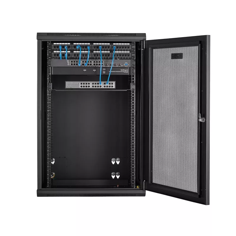 StarTech.com 4-Post 18U Wall Mount sieciowy Cabinet with 1U Shelf, 19 inch Hinged Wall-Mounted Server Rack for Data / AV / Electronics / Computer Equipment, Flexible Vented Rack Enclosure