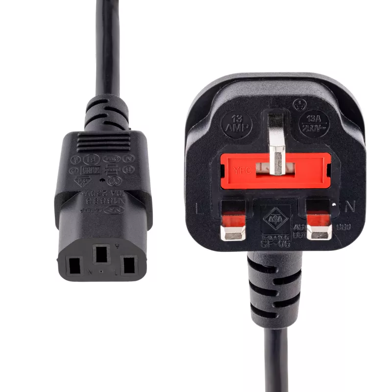 StarTech.com 3 m UK kabel zasilający do komputera, 18AWG, BS 1363 na C13, 10 A 250 V, czarny zamienny przewód zasilający AC, przewód zasilający UK / kabel do komputera, przewód do zasilacza PC, przewód zasilający do telewizora/monitora
