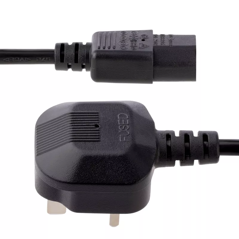 StarTech.com 3 m UK kabel zasilający do komputera, 18AWG, BS 1363 na C13, 10 A 250 V, czarny zamienny przewód zasilający AC, przewód zasilający UK / kabel do komputera, przewód do zasilacza PC, przewód zasilający do telewizora/monitora