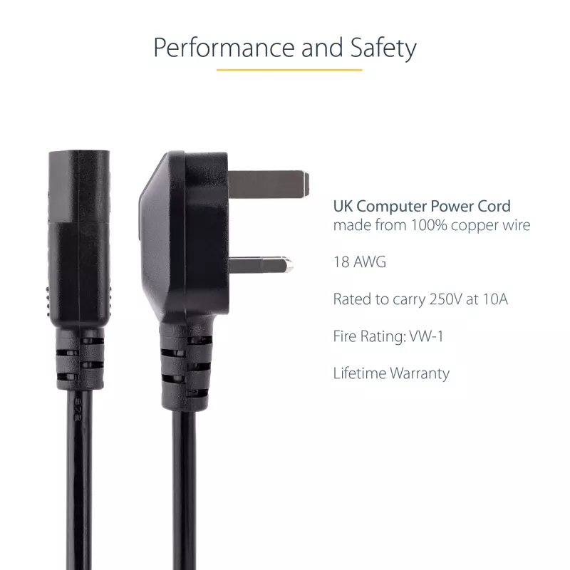 StarTech.com 3 m UK kabel zasilający do komputera, 18AWG, BS 1363 na C13, 10 A 250 V, czarny zamienny przewód zasilający AC, przewód zasilający UK / kabel do komputera, przewód do zasilacza PC, przewód zasilający do telewizora/monitora