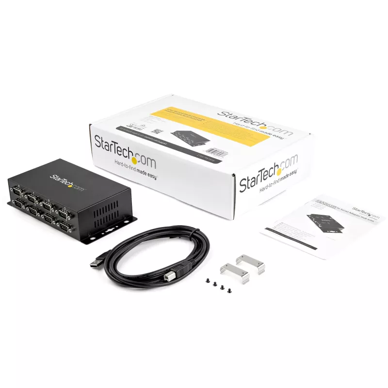 StarTech.com 8-portowy koncentrator adaptera szeregowego USB na DB9 RS232 – przemysłowy, do montażu na szynie DIN i na ścianie