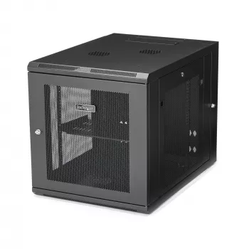 StarTech.com 4-słupkowa 12U wisząca szafa sieciowa z półką 1U, 19-calowy uchylny wiszący rack serwerowy do sprzętu danych / AV / elektroniki / komputerowego, elastyczna wentylowana obudowa rack