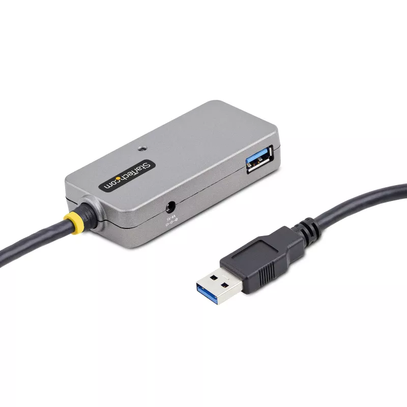 StarTech.com Koncentrator USB Extender, kabel przedłużający USB 3.0 10 m z 4-portowym koncentratorem USB-A, aktywny repeater USB z zasilaniem magistralnym, opcjonalny zasilacz 20 W w zestawie, ochrona ESD