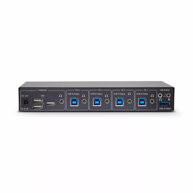 StarTech.com 4-portowy przełącznik KM z przełączaniem myszy, przełącznik USB dla klawiatury/myszy, audio 3,5 mm/USB, udostępnianie urządzeń peryferyjnych dla 4 komputerów, zgodny z TAA