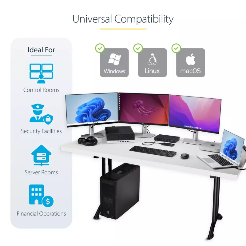 StarTech.com 4-portowy przełącznik KM z przełączaniem myszy, przełącznik USB dla klawiatury/myszy, audio 3,5 mm/USB, udostępnianie urządzeń peryferyjnych dla 4 komputerów, zgodny z TAA