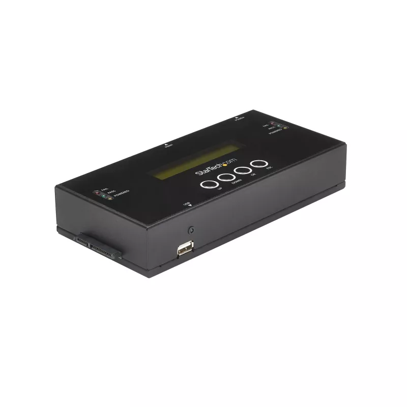 StarTech.com 1:1 samodzielny duplikator i kasowarka dysków twardych, kloner/kopiarka HDD/SSD SAS i SATA, duplikator i narzędzie do bezpiecznego czyszczenia dysków twardych, wyświetlacz LCD, zgodność z TAA