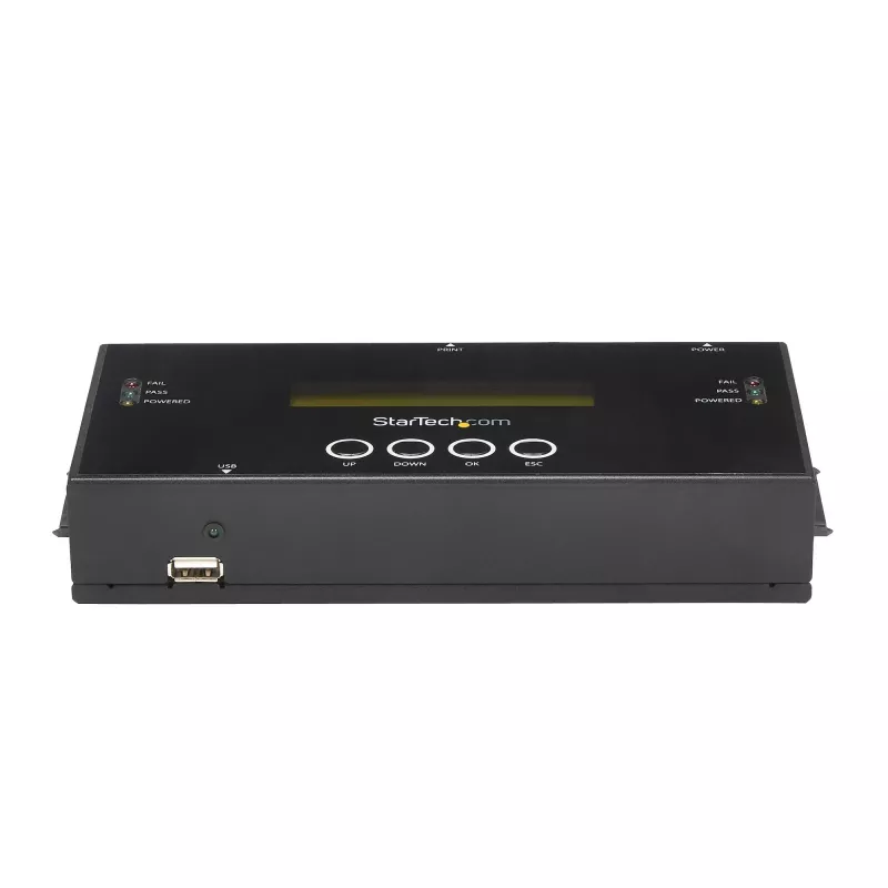 StarTech.com 1:1 samodzielny duplikator i kasowarka dysków twardych, kloner/kopiarka HDD/SSD SAS i SATA, duplikator i narzędzie do bezpiecznego czyszczenia dysków twardych, wyświetlacz LCD, zgodność z TAA