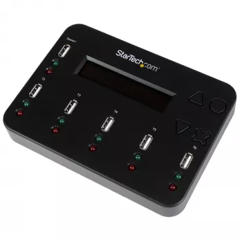 StarTech.com Samodzielny duplikator i kasownik od 1 do 5 dysków USB, kopiarka wielu dysków flash USB, kopiowanie systemowe i plikowe oraz całych dysków z prędkością 1,5 GB/min, pojedyncze i 3-przebiegowe kasowanie, Wyświetlacz LCD - TAA