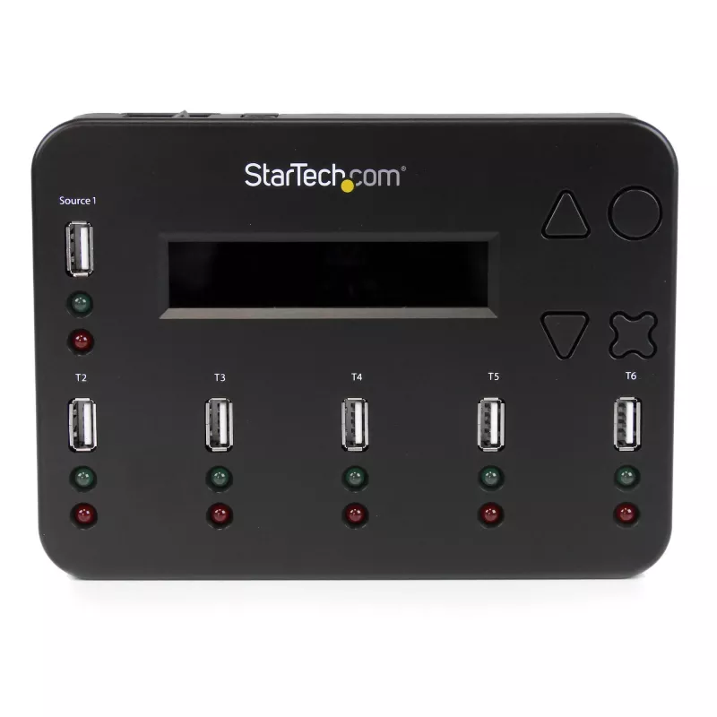 StarTech.com Samodzielny duplikator i kasownik od 1 do 5 dysków USB, kopiarka wielu dysków flash USB, kopiowanie systemowe i plikowe oraz całych dysków z prędkością 1,5 GB/min, pojedyncze i 3-przebiegowe kasowanie, Wyświetlacz LCD - TAA