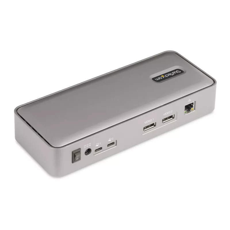 Stacja dokująca KVM StarTech.com Dual-Laptop USB-C, podwójny monitor 4K 60Hz DisplayPort Dock, 5-portowy hub USB, GbE, 90W/45W Power Delivery do dwóch laptopów, Windows/Mac, 2-host KVM Dock - TAA