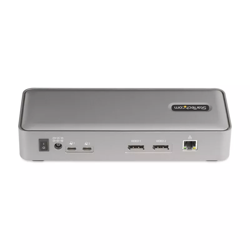 Stacja dokująca KVM StarTech.com Dual-Laptop USB-C, podwójny monitor 4K 60Hz DisplayPort Dock, 5-portowy hub USB, GbE, 90W/45W Power Delivery do dwóch laptopów, Windows/Mac, 2-host KVM Dock - TAA