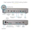 Stacja dokująca KVM StarTech.com Dual-Laptop USB-C, podwójny monitor 4K 60Hz DisplayPort Dock, 5-portowy hub USB, GbE, 90W/45W Power Delivery do dwóch laptopów, Windows/Mac, 2-host KVM Dock - TAA