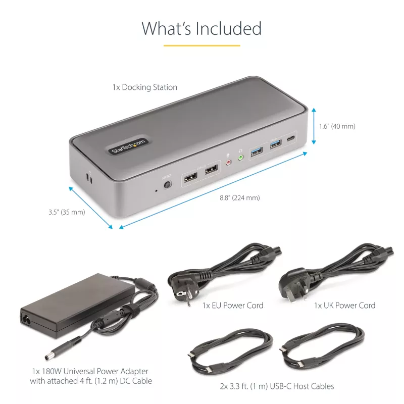 Stacja dokująca KVM StarTech.com Dual-Laptop USB-C, podwójny monitor 4K 60Hz DisplayPort Dock, 5-portowy hub USB, GbE, 90W/45W Power Delivery do dwóch laptopów, Windows/Mac, 2-host KVM Dock - TAA