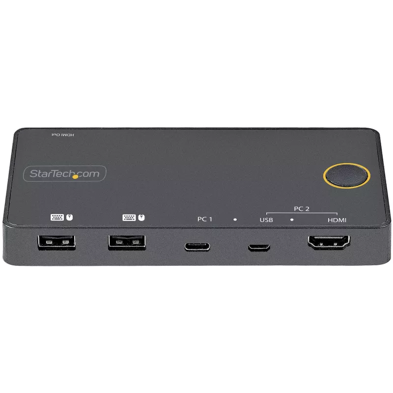 StarTech.com 2-portowy hybrydowy przełącznik KVM USB-A + HDMI i USB-C - Pojedynczy monitor 4K 60 Hz HDMI 2.0 - Kompaktowy przełącznik KVM HDMI dla komputerów stacjonarnych i/lub laptopów - Zasilany przez USB - Kompatybilny z Thunderbolt 3
