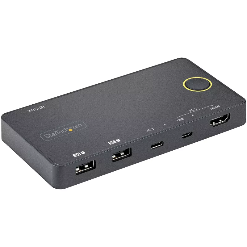 StarTech.com 2-portowy hybrydowy przełącznik KVM USB-A + HDMI i USB-C - Pojedynczy monitor 4K 60 Hz HDMI 2.0 - Kompaktowy przełącznik KVM HDMI dla komputerów stacjonarnych i/lub laptopów - Zasilany przez USB - Kompatybilny z Thunderbolt 3