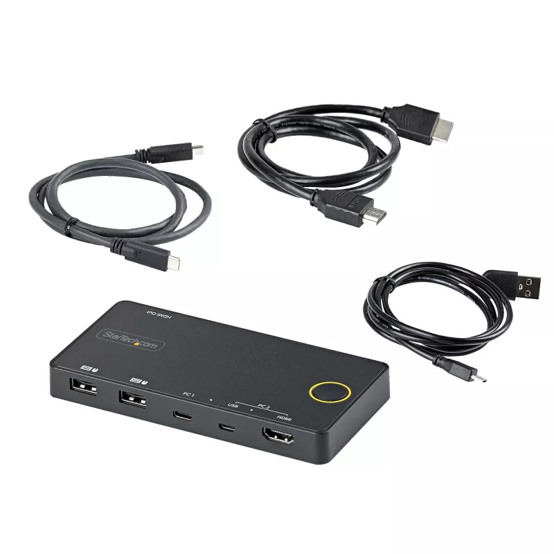 StarTech.com 2-portowy hybrydowy przełącznik KVM USB-A + HDMI i USB-C - Pojedynczy monitor 4K 60 Hz HDMI 2.0 - Kompaktowy przełącznik KVM HDMI dla komputerów stacjonarnych i/lub laptopów - Zasilany przez USB - Kompatybilny z Thunderbolt 3