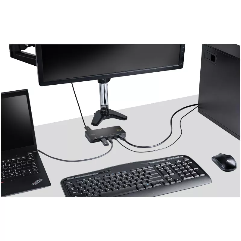 StarTech.com 2-portowy hybrydowy przełącznik KVM USB-A + HDMI i USB-C - Pojedynczy monitor 4K 60 Hz HDMI 2.0 - Kompaktowy przełącznik KVM HDMI dla komputerów stacjonarnych i/lub laptopów - Zasilany przez USB - Kompatybilny z Thunderbolt 3