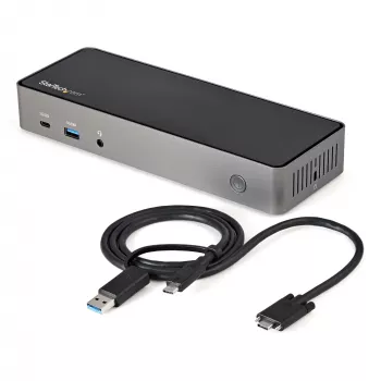 StarTech.com USB-C & USB-A Dock - Hybrydowa Uniwersalna Stacja Dokująca do Laptopa z Potrójnym Monitorem DisplayPort i HDMI 4K 60Hz - Zasilanie 85W, 6-portowy Hub USB, GbE, Audio - USB 3.1 Gen 2 10Gbps - TAA